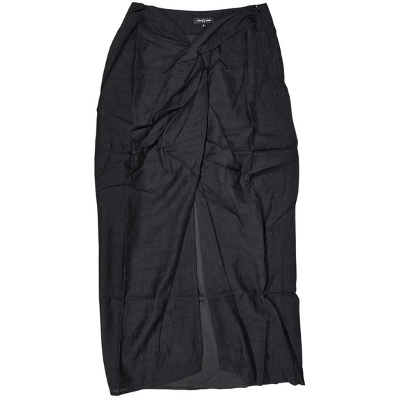 Area Stars Dresses & Skirts - Area Stars Neela Skirt Black Linen Blend Knot‎ Front Slit Midi Skirt Small NEW
